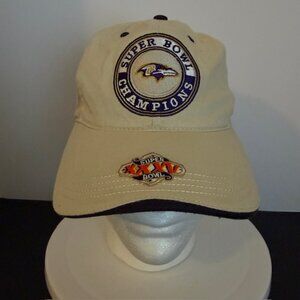 Vintage 2001 NFL Baltimore Ravens Superbowl XXXV Champions Beige Strap Back Hat